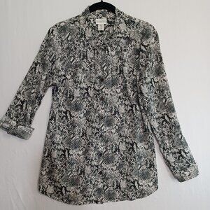 Motherhood Maternity Blouse Snake Print Gray Reptile Button Up Womens Medium‎